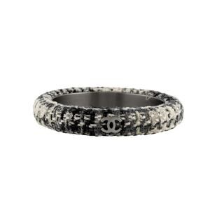 Chanel Blue Multicolor Tweed Interlocking CC Charm Bangle